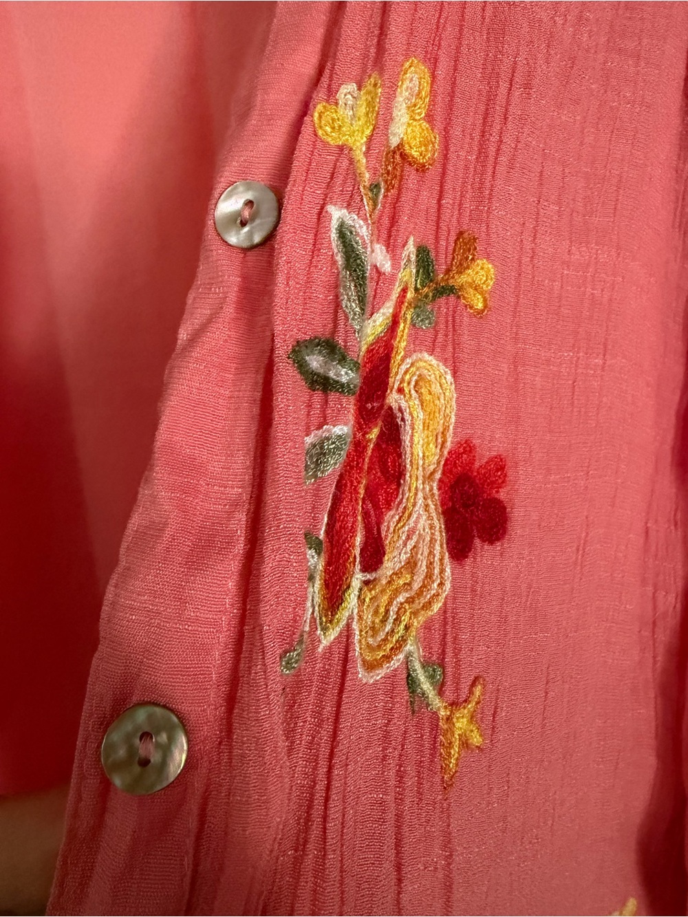 Johnny Was Coral Embroidered Button-Front Shirt with Matching Tank - Picture 5 of 6
